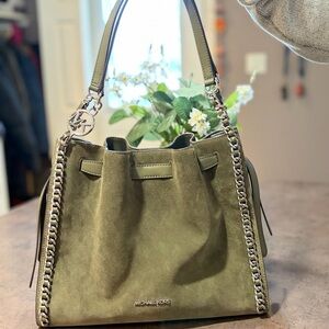 Michael Kors Olive Green Suede Chain Tote